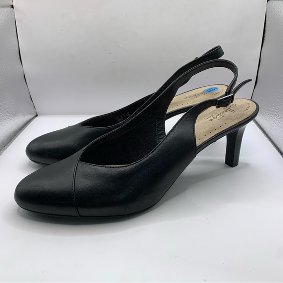 Clarks Shoes - Clarks Dancer Mix Pump Women's black leather size 12 slingback office career